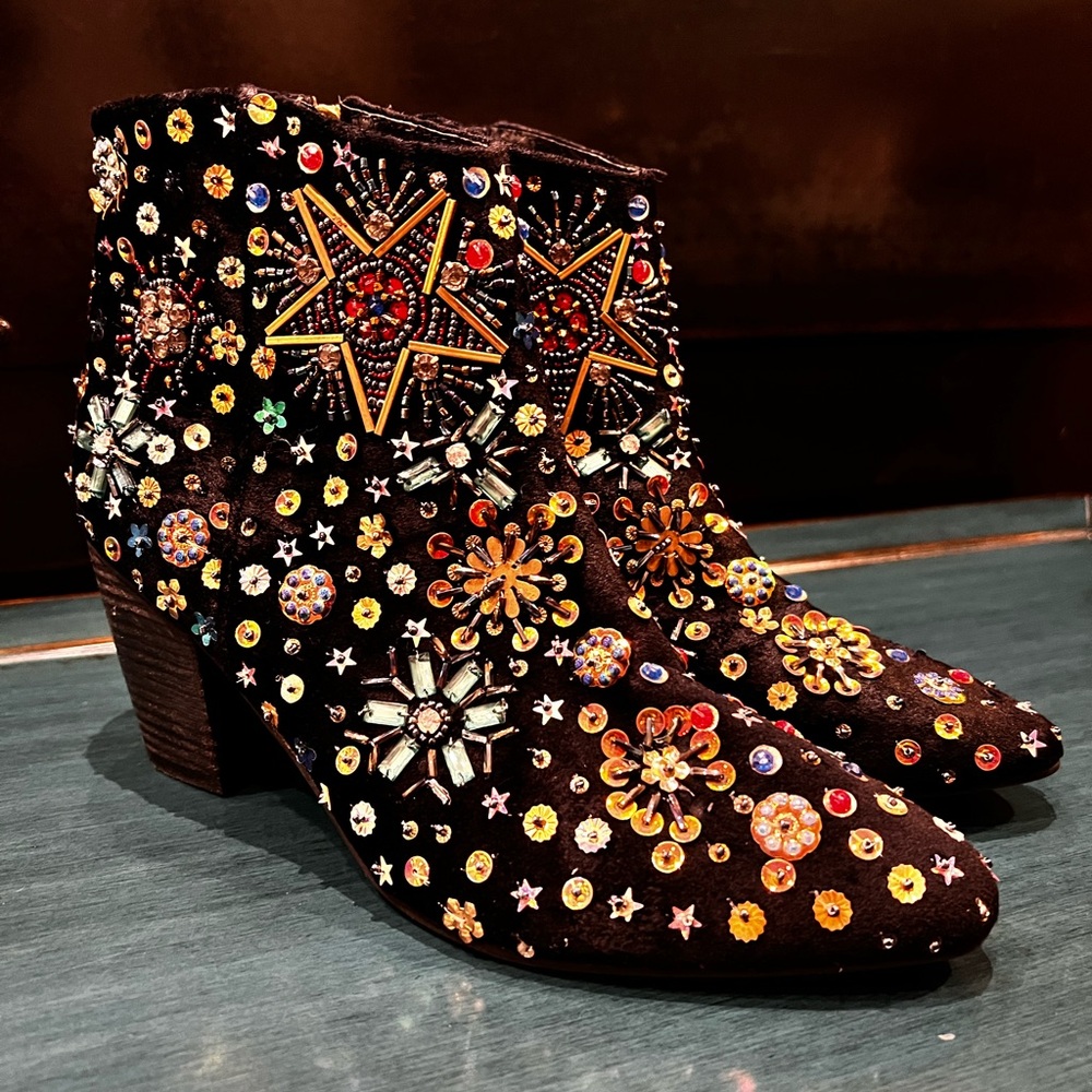 Free People Black Velvet sequin booties size 38